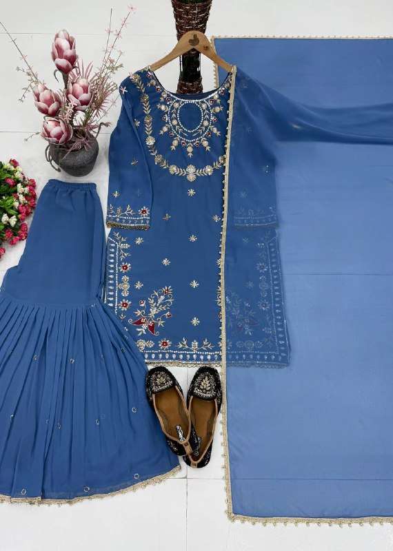  RICH MOTI HANDWORK SHARARA DRESS WEDDING TYPE HEAVY INDIAN TRADITIONAL DEALER ST 252